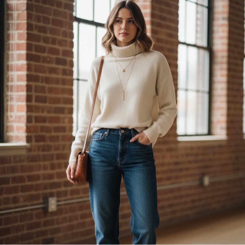 Aritzia TNA York turtleneck sweater cream size small